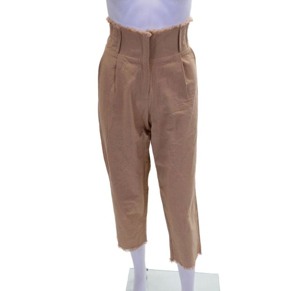 La Troupe Womens Textured Zip Pleated Lined Fray Straight Leg Pants Nude Size 1